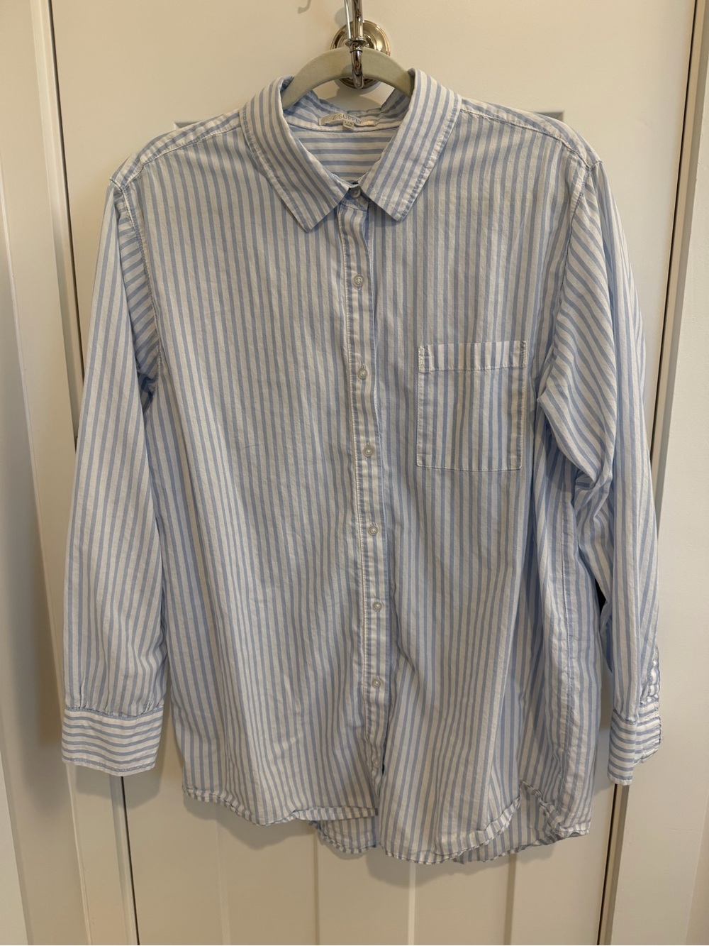 Z Supply Light Blue and White Striped Button-Up Shirt